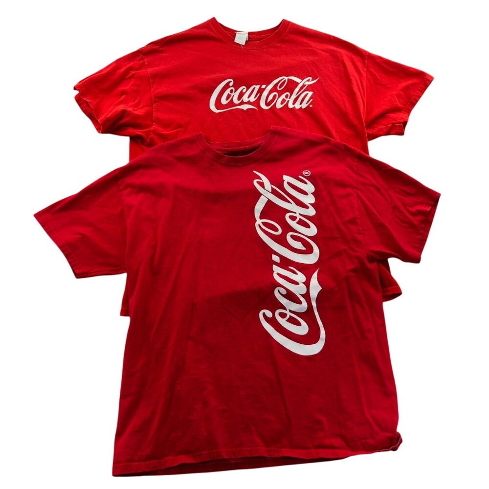 2 Coca-Cola T-Shirts Men's XL Lot Of Two Classic Red Logo Graphic Tee Short Slee